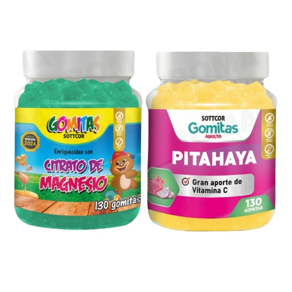 PACK 2 CITRATO DE MAGNESIO NIÑOS 130UND + PITAHAYA ADULTOS 130UND