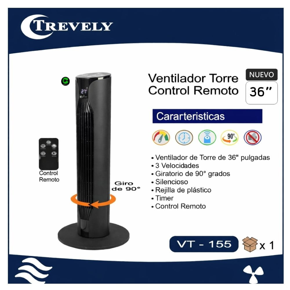 VENTILADOR DE TORRE TREVELY CON CONTROL REMOTO VT-155