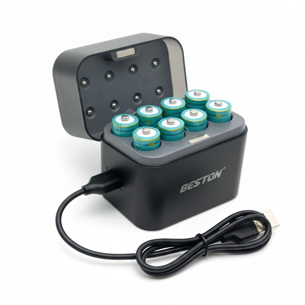 Cargador de Pilas Recargables Beston Híbrido Ni-MH y Li-ion más 8 pilas AA