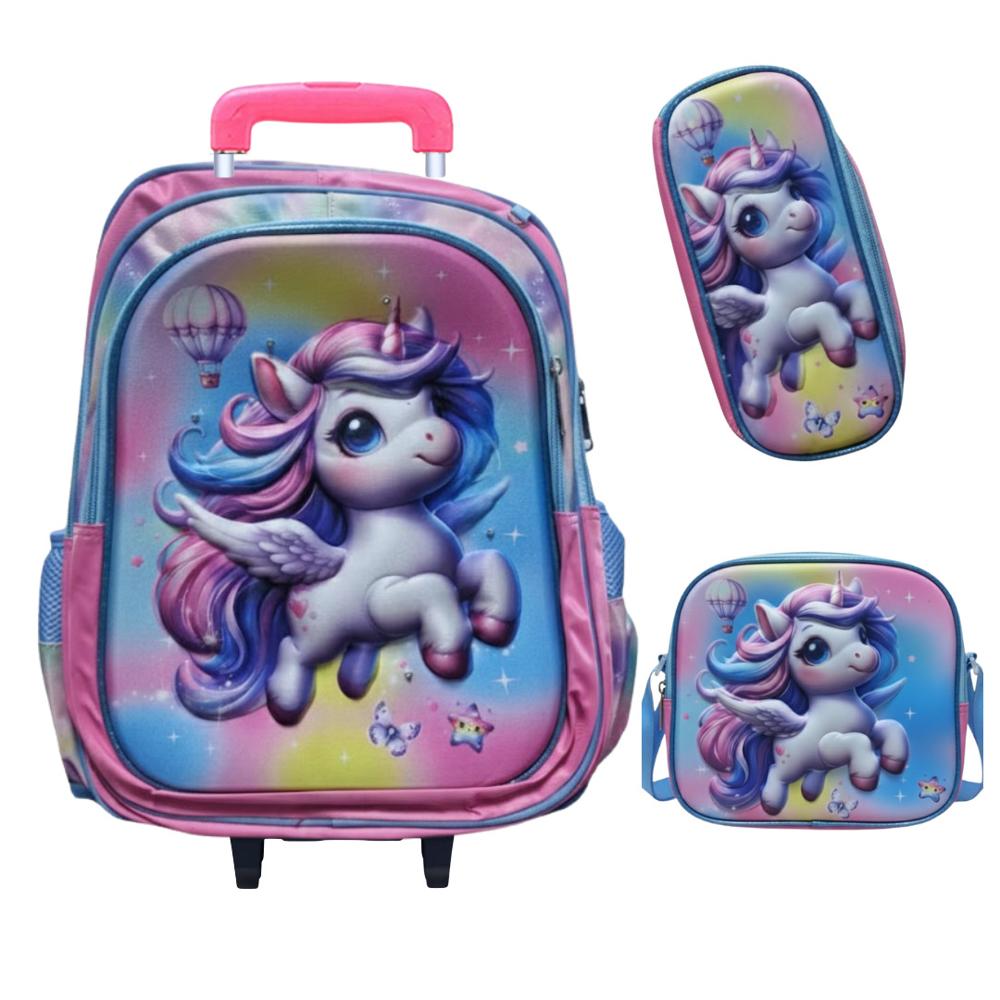 Mochila con Ruedas para Niños y Niñas Multipack 3 en 1 Diseño Pony Bebé Regreso a Clases