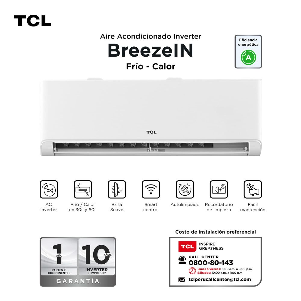 Climatizador Smart TCL Calor Frío 24000 BTU BreezeIN Split Inverter TAC-24CHSAI Climatizador Smart TCL Calor Frío 24000 BTU BreezeIN Split Inverter TAC-24CHSAI