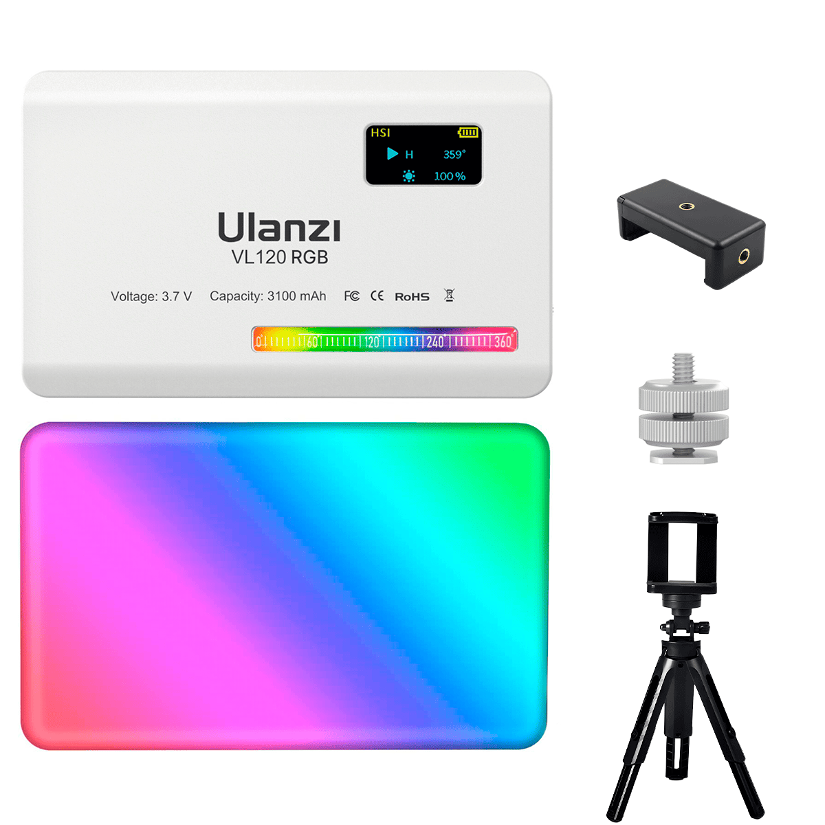 Luz Led Rgb Ulanzi VL120 Blanco Más Clip ST-19 Más Trípode Video Fotografía