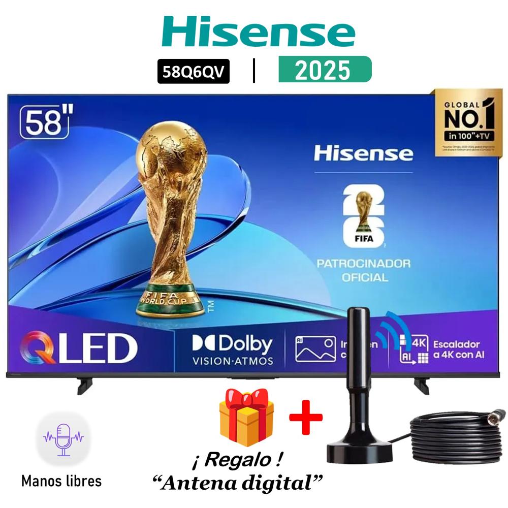 Televisor Hisense 58 QLED 4K 58Q6QV Smart Tv 2025 - Antena Digital Televisor Hisense 58 QLED 4K 58Q6QV Smart Tv 2025 - Antena Digital
