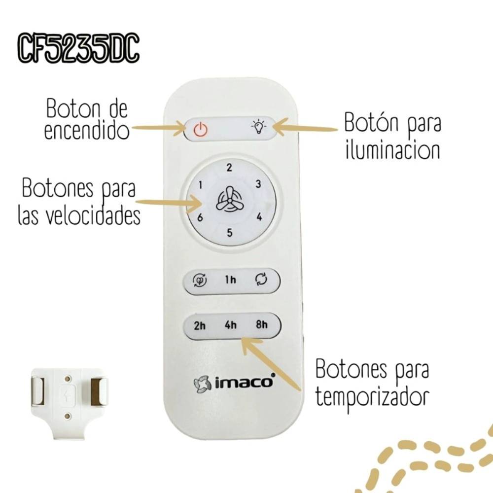 VENTILIIADOR DE TECHO 52 CON LUZ Y CONTROL REMOTO IMACO CF5235DC