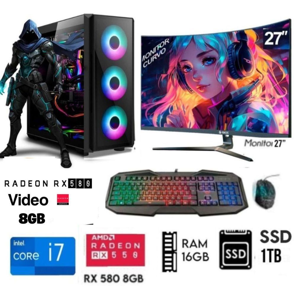 Computadora PC Gamer Core I7 -Ram 16GB -DISCO SSD 1TB -Video RX 580 8GB -M27 Computadora PC Gamer Core I7 -Ram 16GB -DISCO SSD 1TB -Video RX 580 8GB -M27