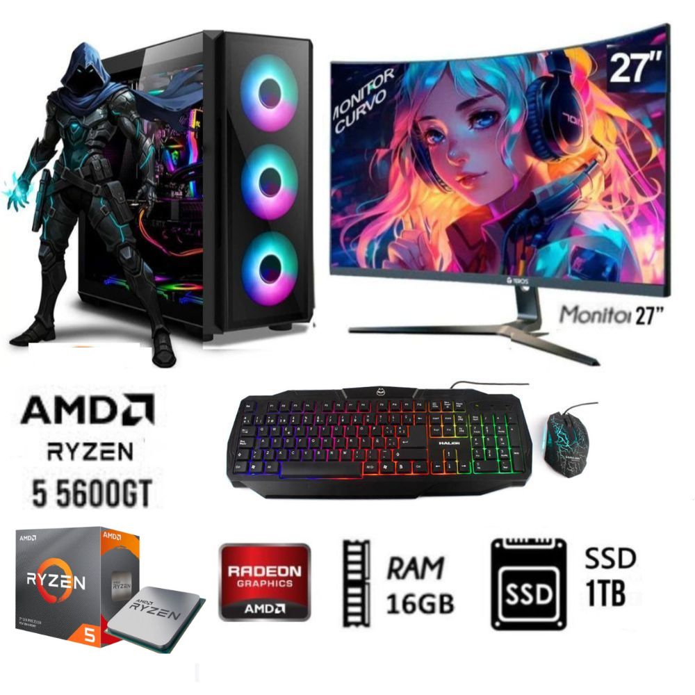 Computadora PC GAMER RYZEN 5 5600GT RAM 16GB DISCO SSD 1TB MONITOR 27 Computadora PC GAMER RYZEN 5 5600GT RAM 16GB DISCO SSD 1TB MONITOR 27