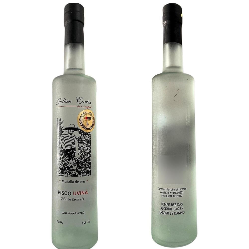 Pisco Julián Cortez Edición Limitada Uvina Medalla de Oro 2019 al Mejor Pisco 500 ml