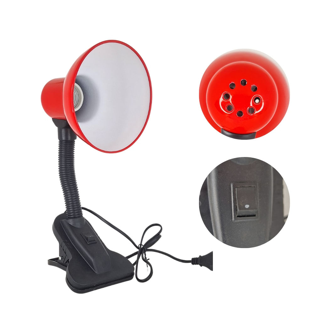Lampara de Escritorio Flexible con Clip Rojo