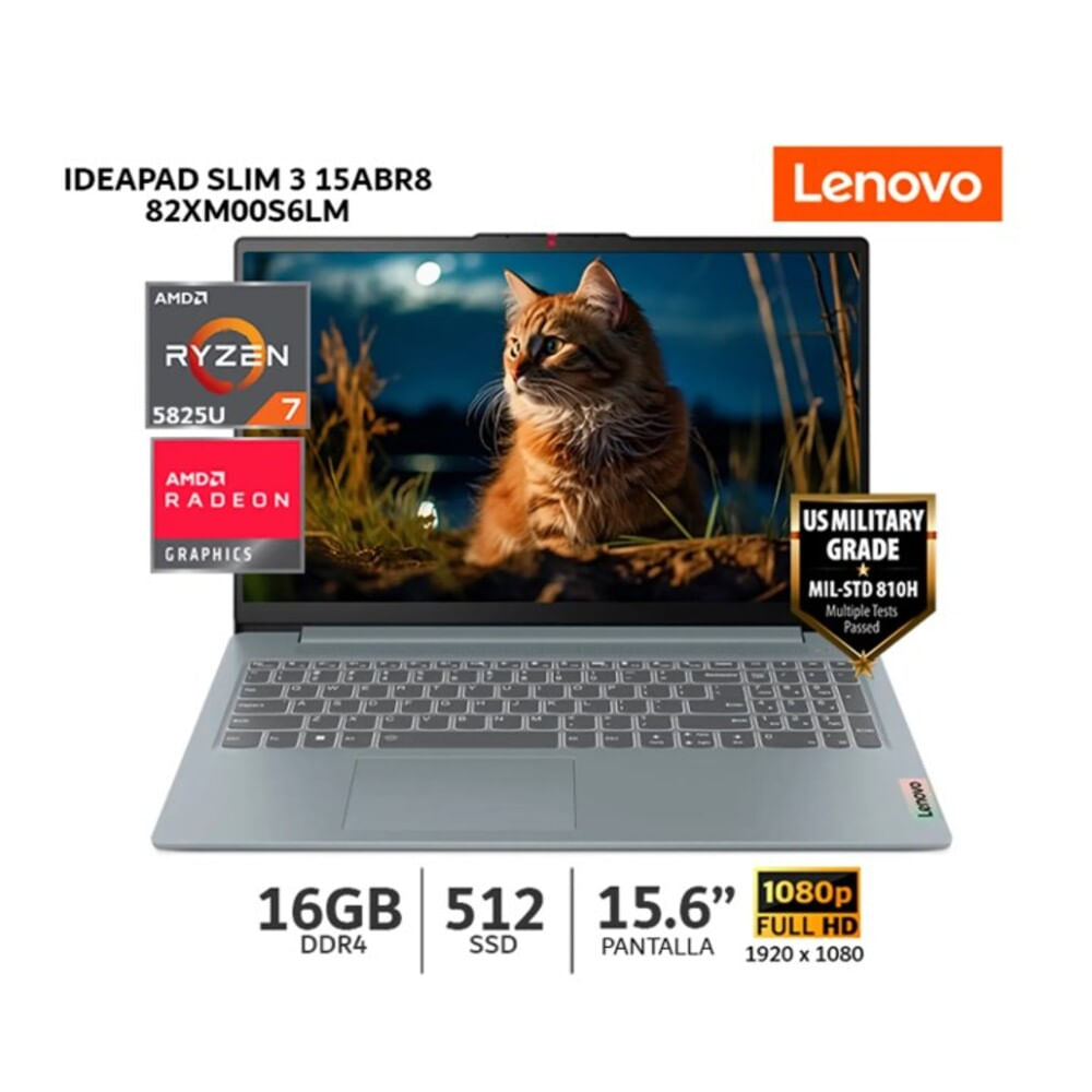 Laptop Lenovo 15.6"" AMD Ryzen 7 5825U  Free dos RAM 16GB SSD 512GB Gris Ártico