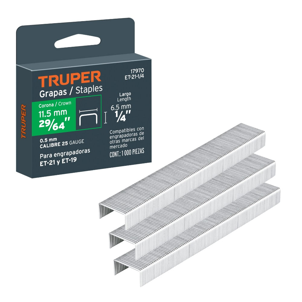 Grapas 1-4 para Tapizar con Engrapadora ET-19 y ET-21 1000 Piezas - Truper 17970