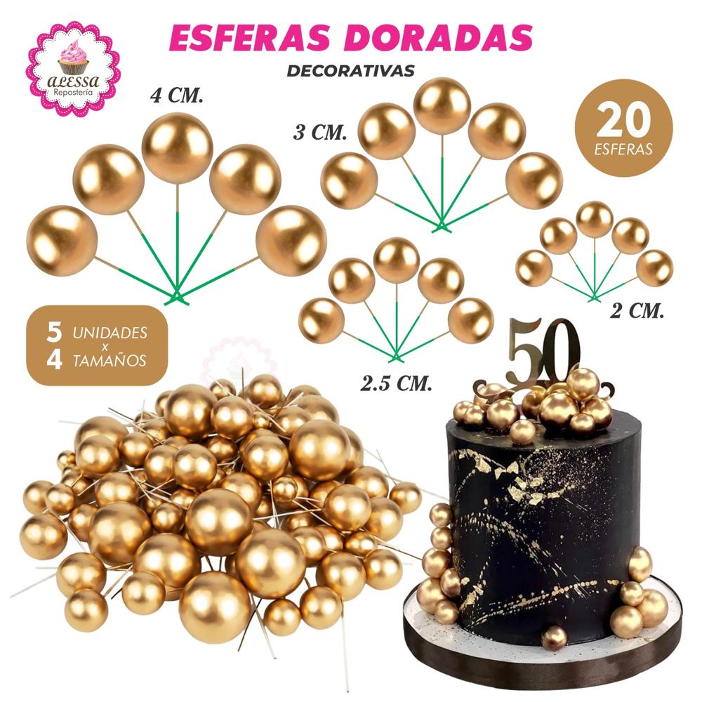 Esferas Decorativas Dorado para Repostería - 40 unidades