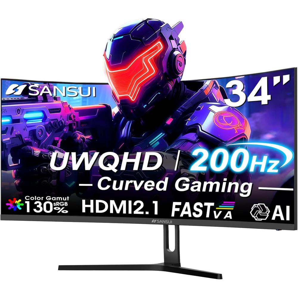 Sansui 34"" UWQHD 200 Hz Curvo 3440x1440 21:9 PIP/PBP AI HDMI/DP