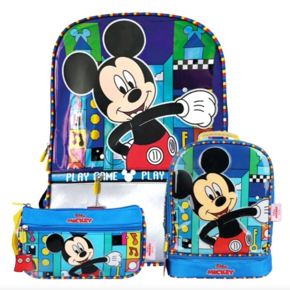 Pack Mochila Oficio Lonchera Cartuchera Mickey Gamer Disney