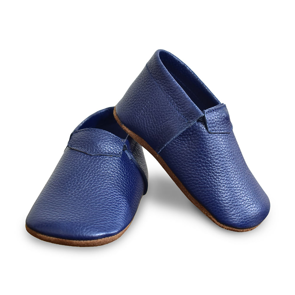 Zapatos Mocs de Cuero Color Azul hechos a mano para Bebés y Niños Zapatos Mocs de Cuero Vacuno hechos a mano Color Azul para Bebés