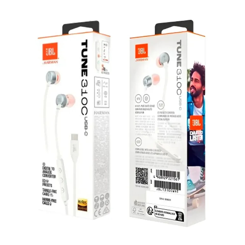 Auriculares JBL USB-C Tune 310C Con Microfono - Blanco