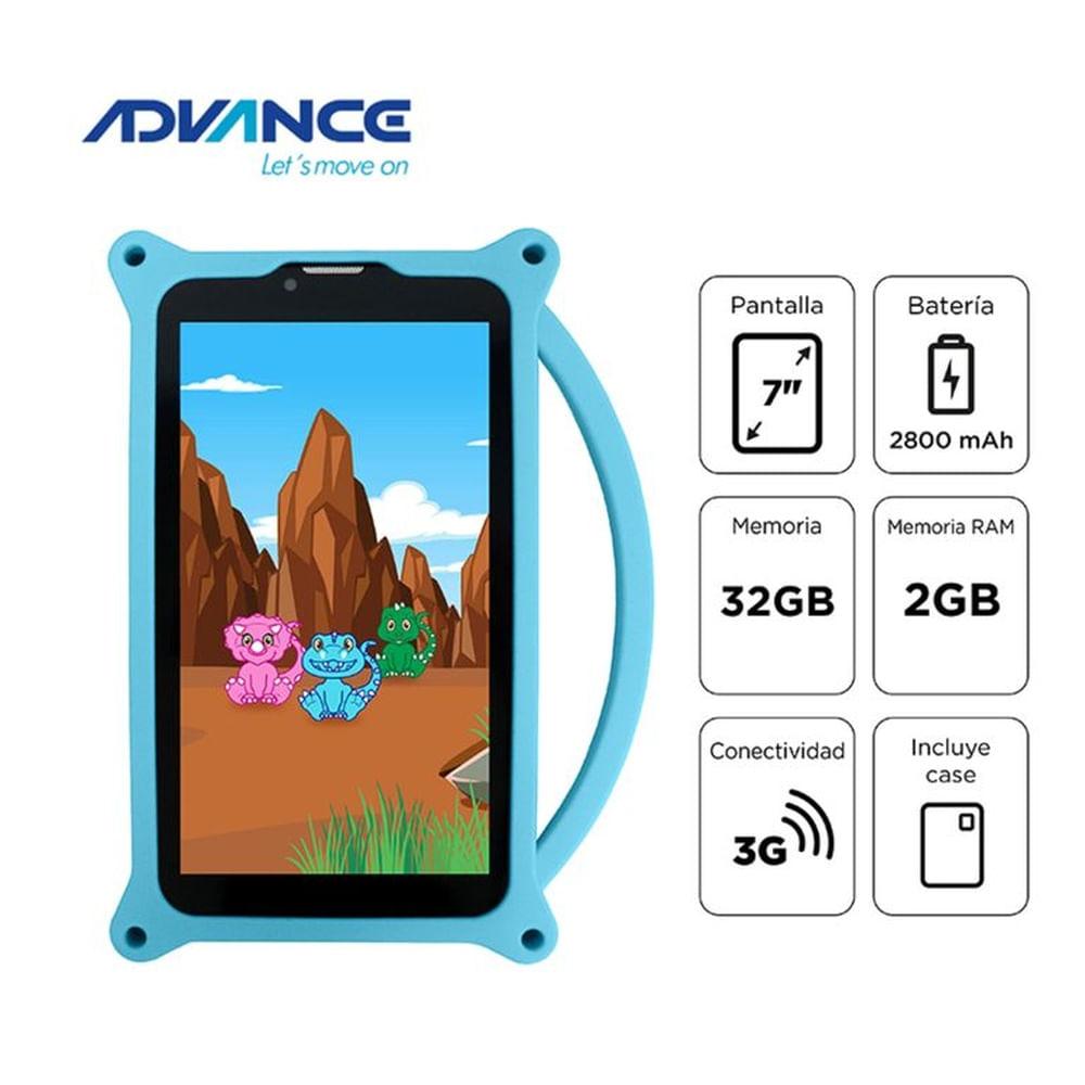 Tablet Advance Intro TR6955 7 Pulg IPS 1024x600 Android 11 Go 3G DualSIM 32GB RAM 2GB Azul