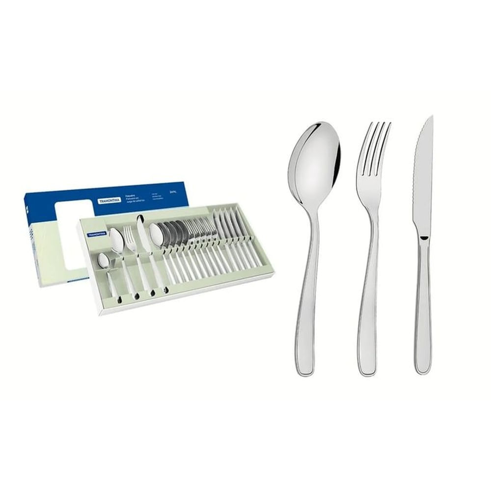 Juego de Cubiertos Tramontina 24 Piezas 100% Acero Inoxidable Faqueiro