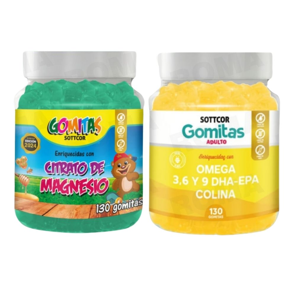 PACK 2 GOMITAS CITRATO DE MAGNESIO NIÑOS + OMEGA 3 ADULTO 260 UND