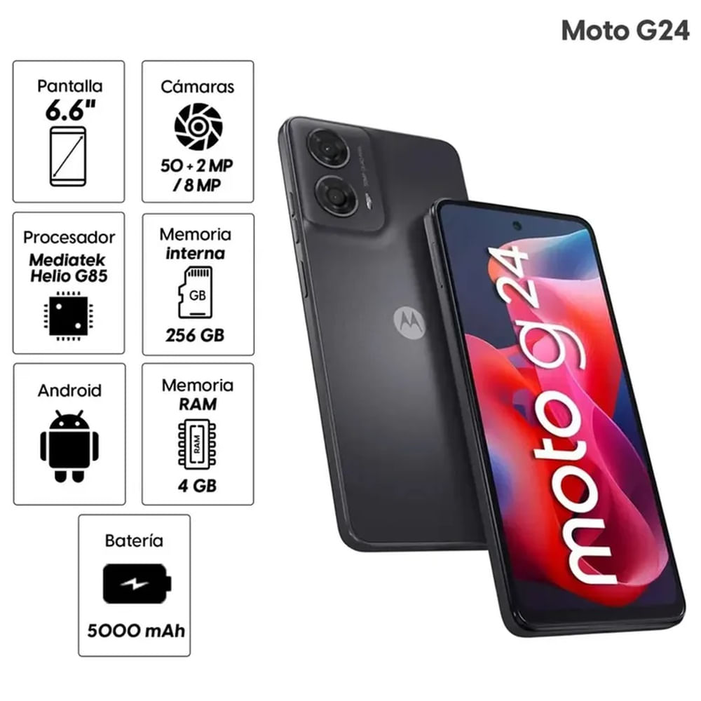 Celular Motorola G24 256GB 4GB ram 50MP 8MP 6.6 Gris