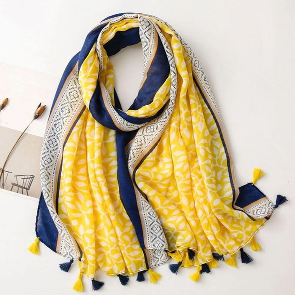 Chalina Carmina Bufanda con diseño exclusivo de hojas - Amarillo