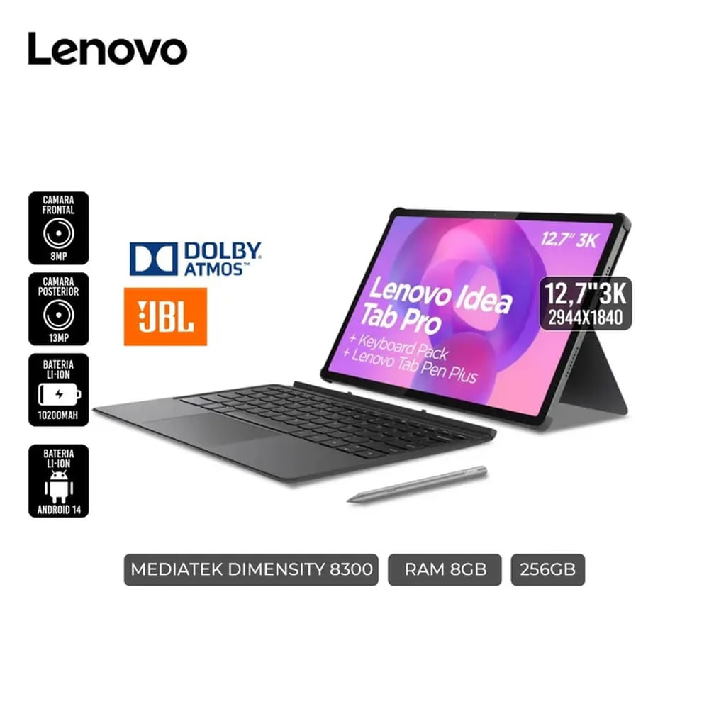 Tablet Lenovo Idea Tab Pro ZAE40162PE 8GB Rom 256GB 127 Teclado+ Lapiz y Auriculares