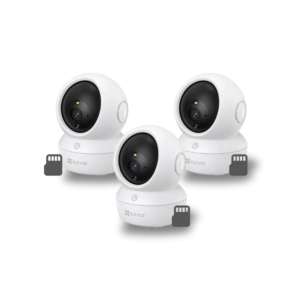 KIT 3 CAMARAS DE SEGURIDAD EZVIZ H6C PRO 2K 3MP MEMORIA MICROSD 128GB DE REGALO