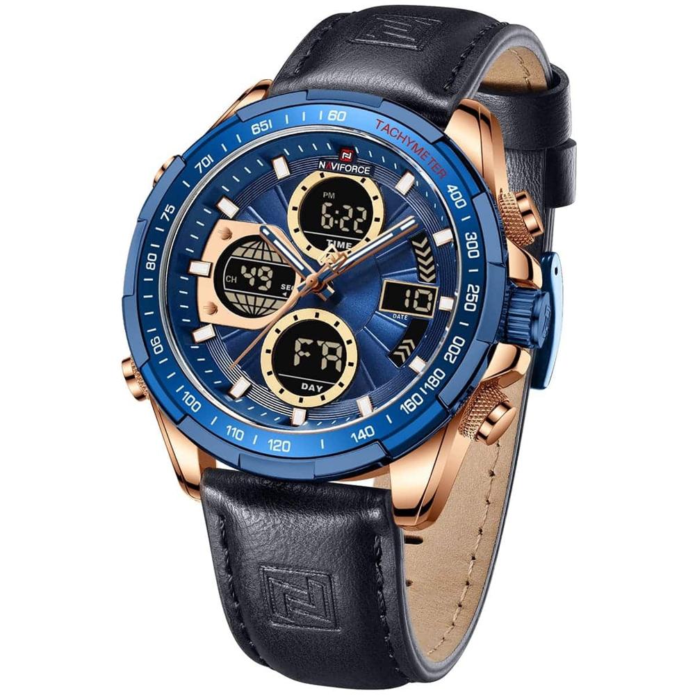 Reloj Naviforce 9197 Azul Deportivo Para Hombre Correa De Cuero