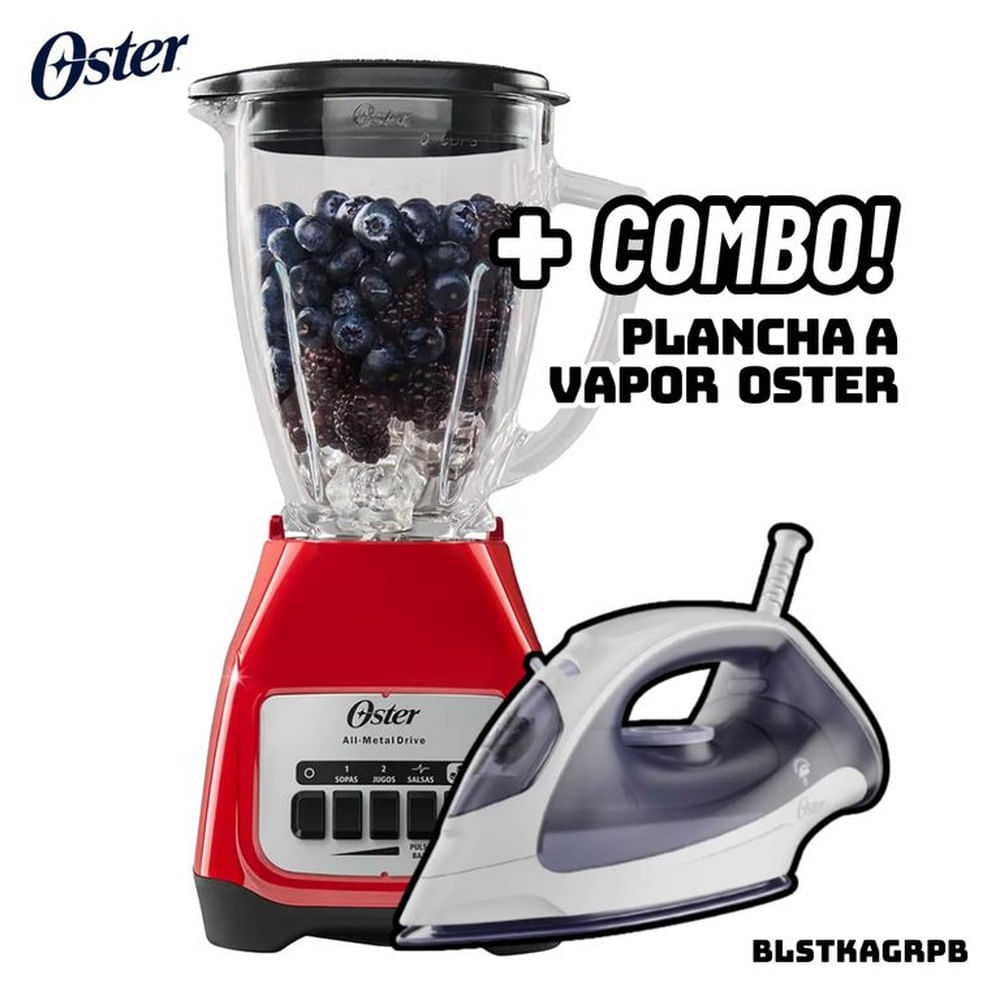 LICUADORA OSTER 2 VELOCIDADES 800W ROJA - BLSTKAGRPB + PLANCHA OSTER