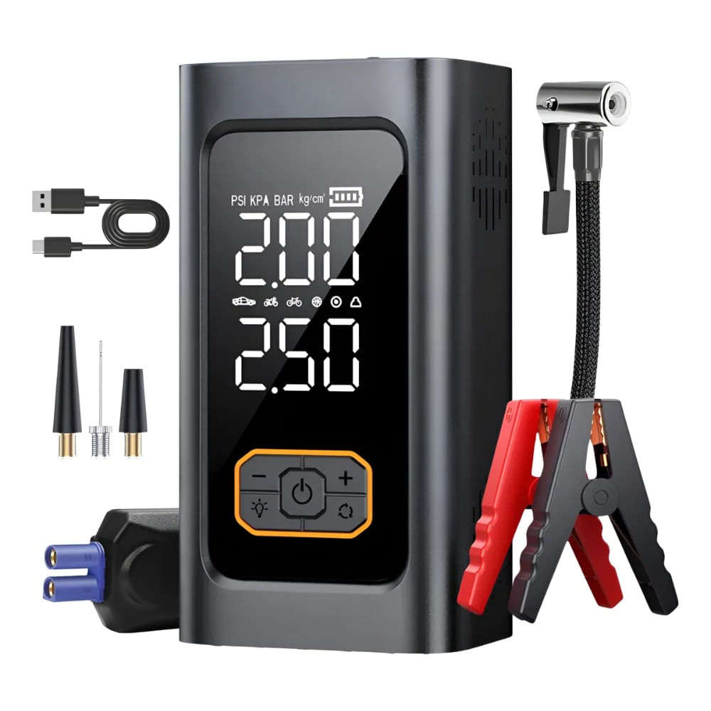 Arrancador De Auto 12v Con Compresor Carga Usb Y Luz Led