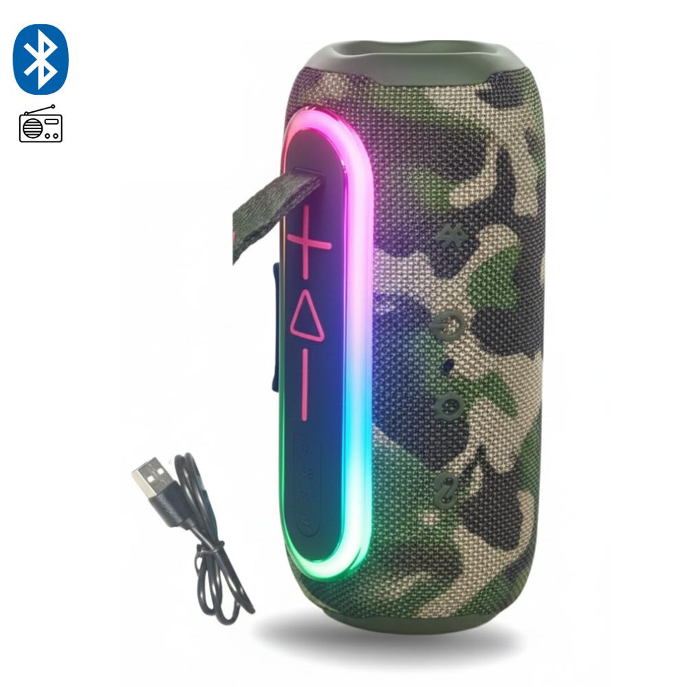Parlante Bluetooth Portátil KIMISO KMS-220 con X-BASS y Luces LED - VERDE MILITAR