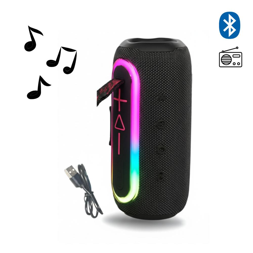Parlante Bluetooth Portátil KIMISO KMS-220 con X-BASS y Luces LED - NEGRO