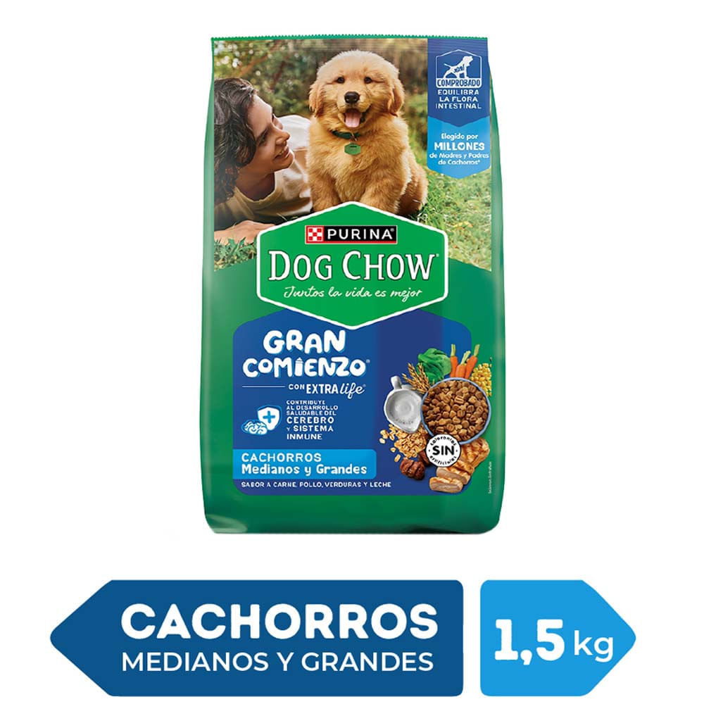 Alimento para Perros DOG CHOW Cachorros Medianos y Grandes Carne, Pollo, Verduras y Leche Bolsa 1.5kg Alimento para Perros DOG CHOW Cachorros Medianos y Grandes Carne, Pollo, Verduras y Leche Bolsa 1.5kg