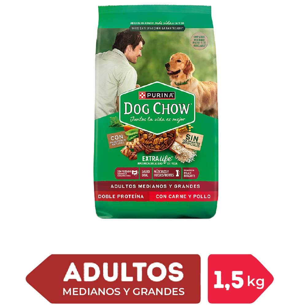 Alimento para Perro DOG CHOW Adulto Medianos y Grandes Sabor Carne y Pollo Bolsa 1.5Kg Alimento para Perro DOG CHOW Adulto Medianos y Grandes Sabor Carne y Pollo Bolsa 1.5Kg