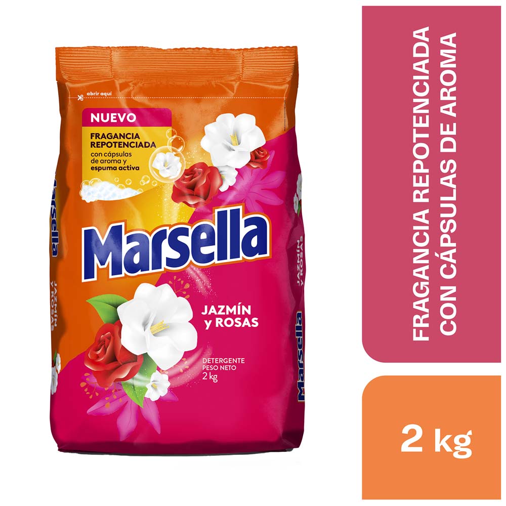 Detergente en Polvo MARSELLA Jazmín y Rosas Bolsa 2Kg