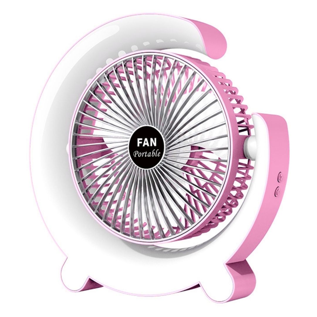 Ventilador de Escritorio Recargable con RGB Lunar 3 Velocidades Bajo Ruido Rosado KS-2029