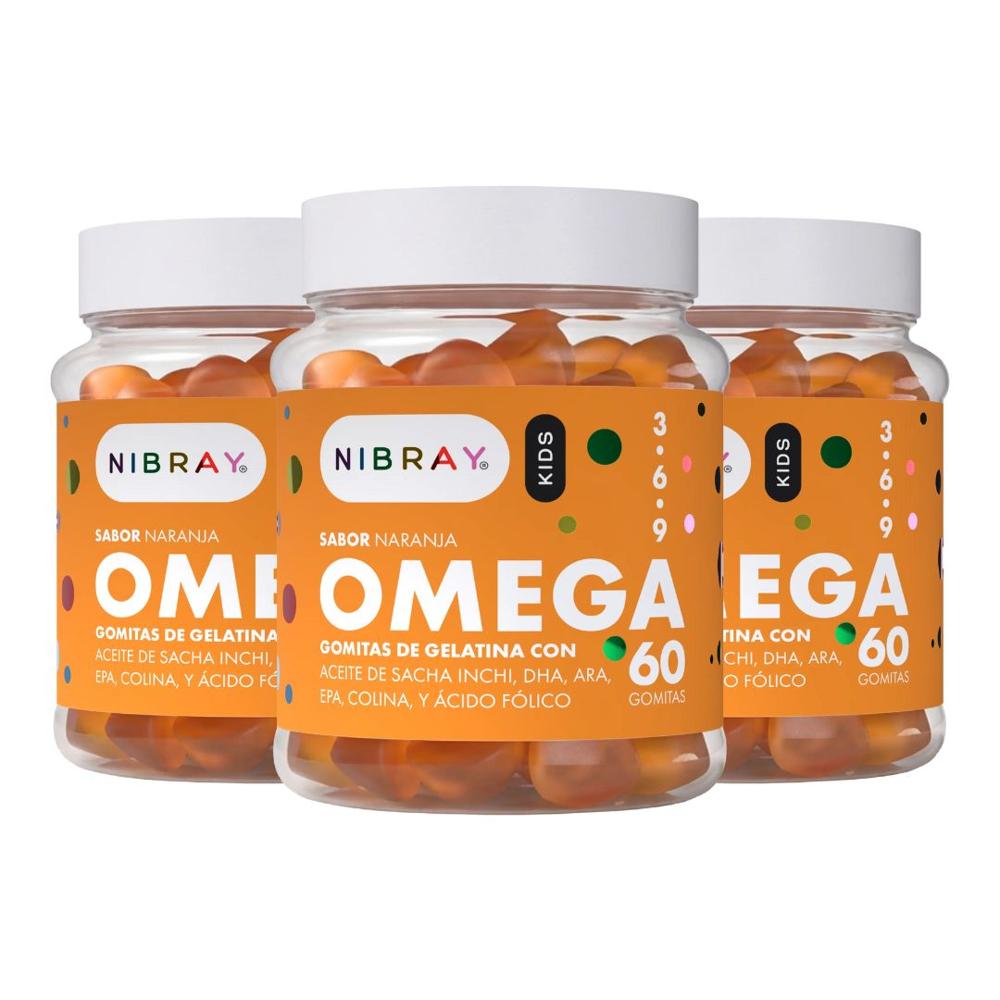 Omega 3 6 y 9 DHA ARA EPA 3 Frascos Nibray Kids
