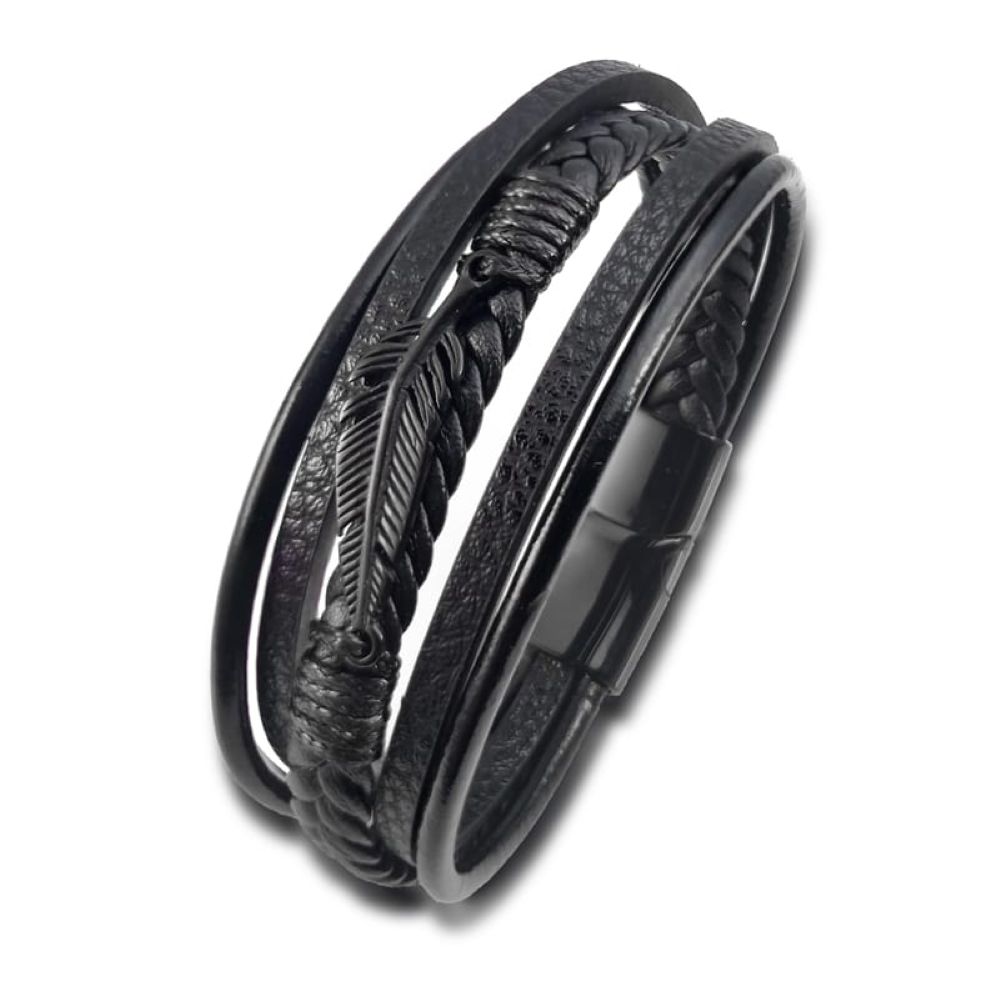 Pulsera De Cuero HOJA NEGRA 21 cm.