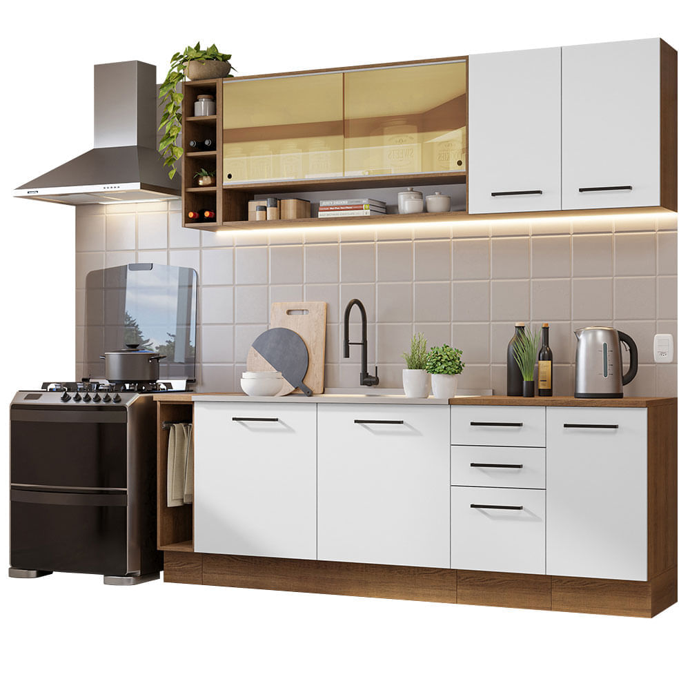 Mueble de Cocina Integral Agata Themis 220 cm - Marrón y Blanco Mueble de Cocina Integral Agata Themis 220 cm - Marrón y Blanco