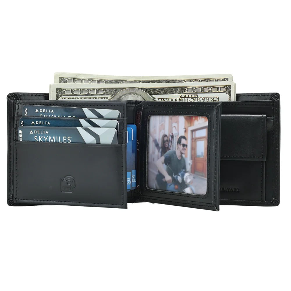 Billetera De Cuero Vacuno Clásica con RFID 8866 Negra