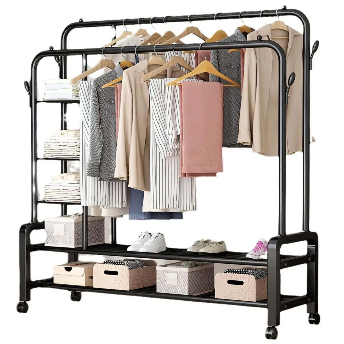 Estante Colgador Organizador Ropa Perchero 58kg Con Ruedas Negro