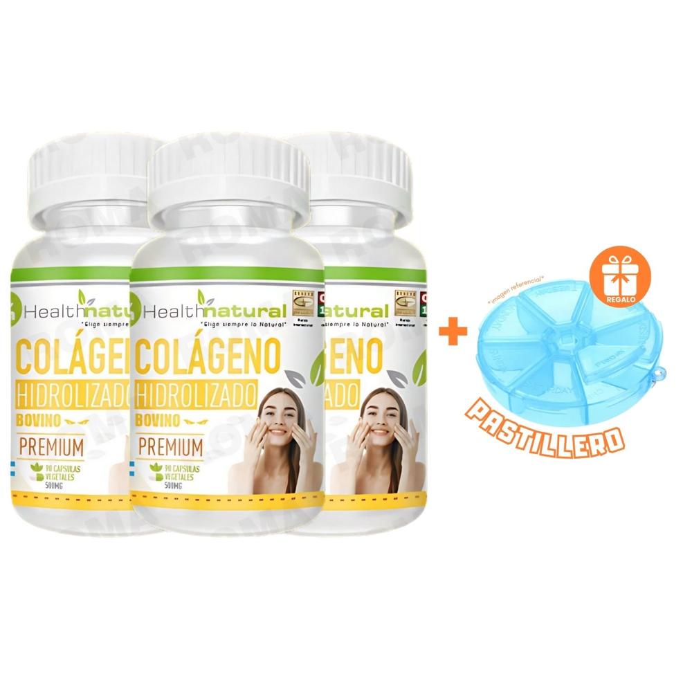 PACK 3 COLÁGENO HIDROLIZADO HEALTHNATURAL 1500MG + REGALO PASTILLERO