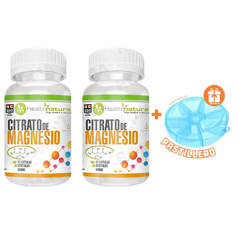 PACK 2 CITRATO DE MAGNESIO HEALTHNATURAL 1000MG + REGALO PASTILLERO