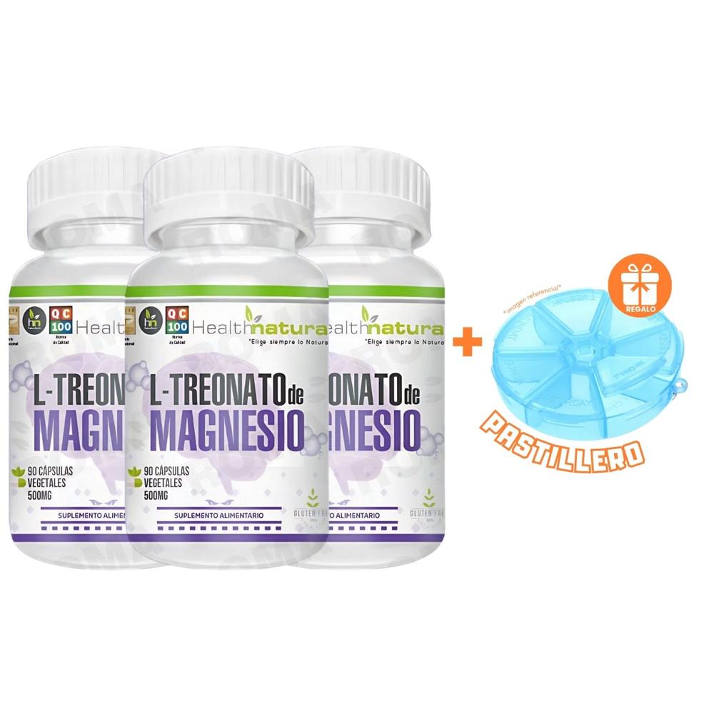 PACK 3 L-TREONATO DE MAGNESIO HEALTHNATURAL 1500MG + REGALO PASTILLERO
