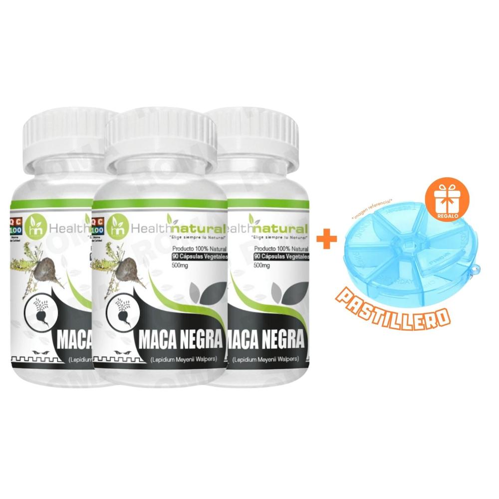 PACK 3 MACA NEGRA HEALTHNATURAL 1500MG + REGALO PASTILLERO