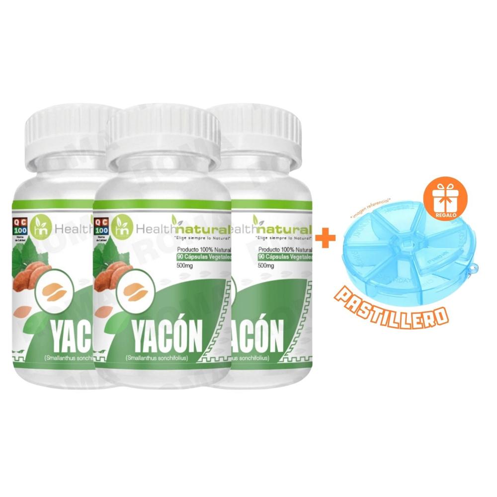 PACK 3 YACÓN HEALTHNATURAL 1500MG + REGALO PASTILLERO