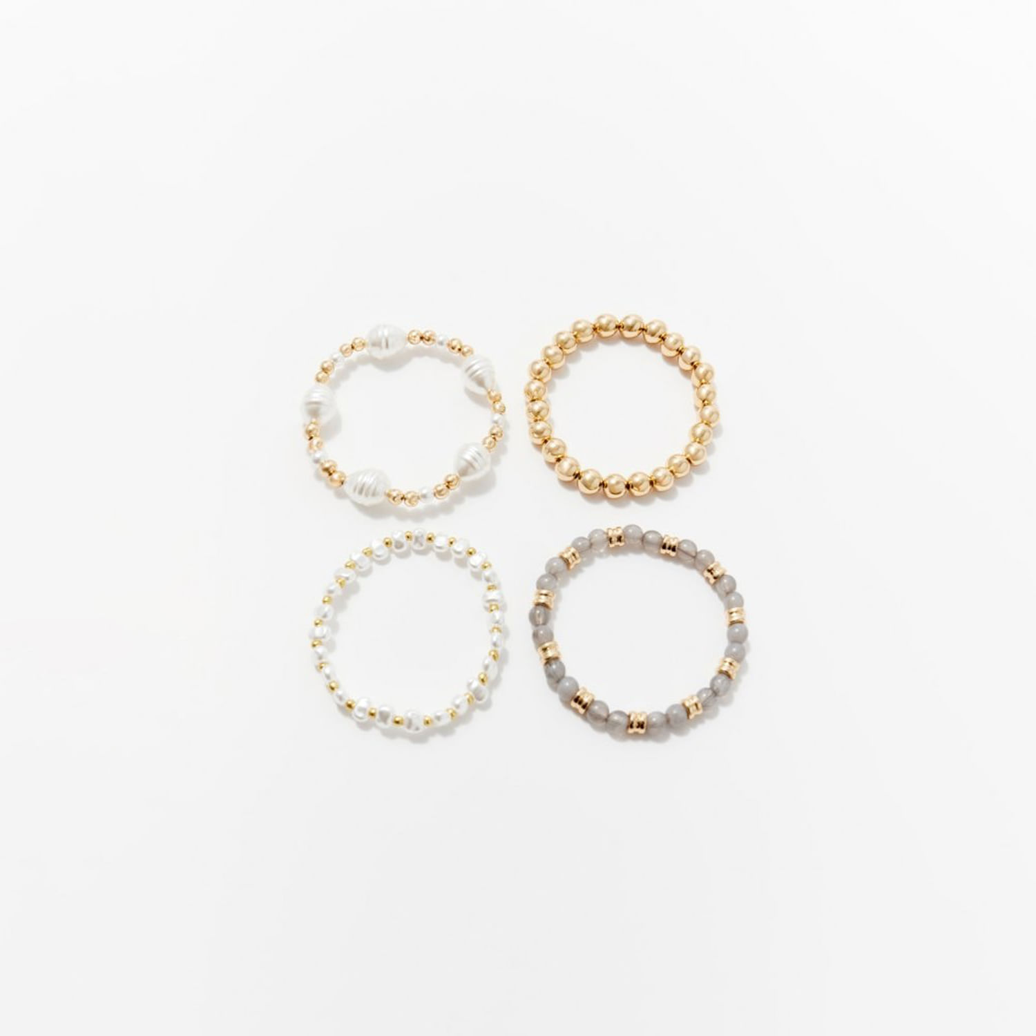 Set Mujer Sfera 4 Pulseras Perlas Oro