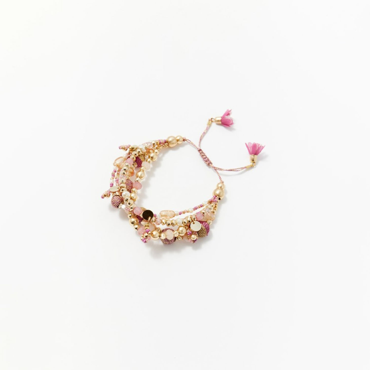 Pulsera Mujer Sfera Nudo Cuentas Rosa