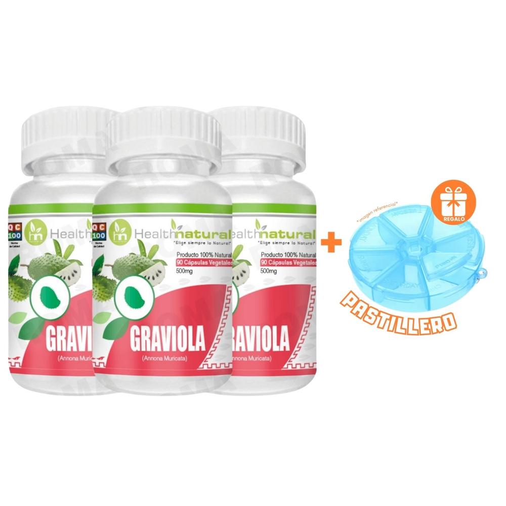 PACK 3 GRAVIOLA HEALTHNATURAL 1500MG + REGALO PASTILLERO