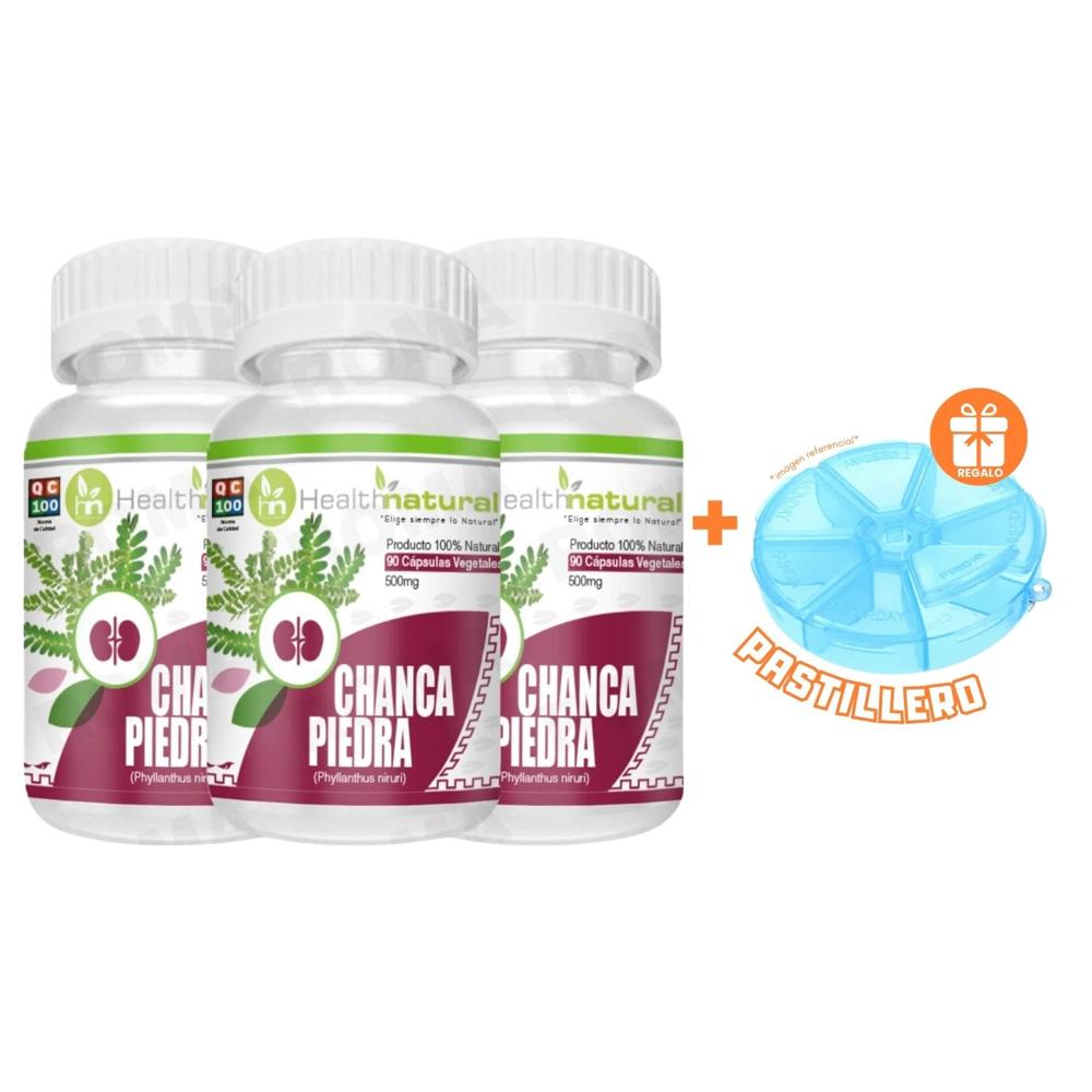PACK 3 CHANCA PIEDRA HEALTHNATURAL 1500MG + REGALO PASTILLERO