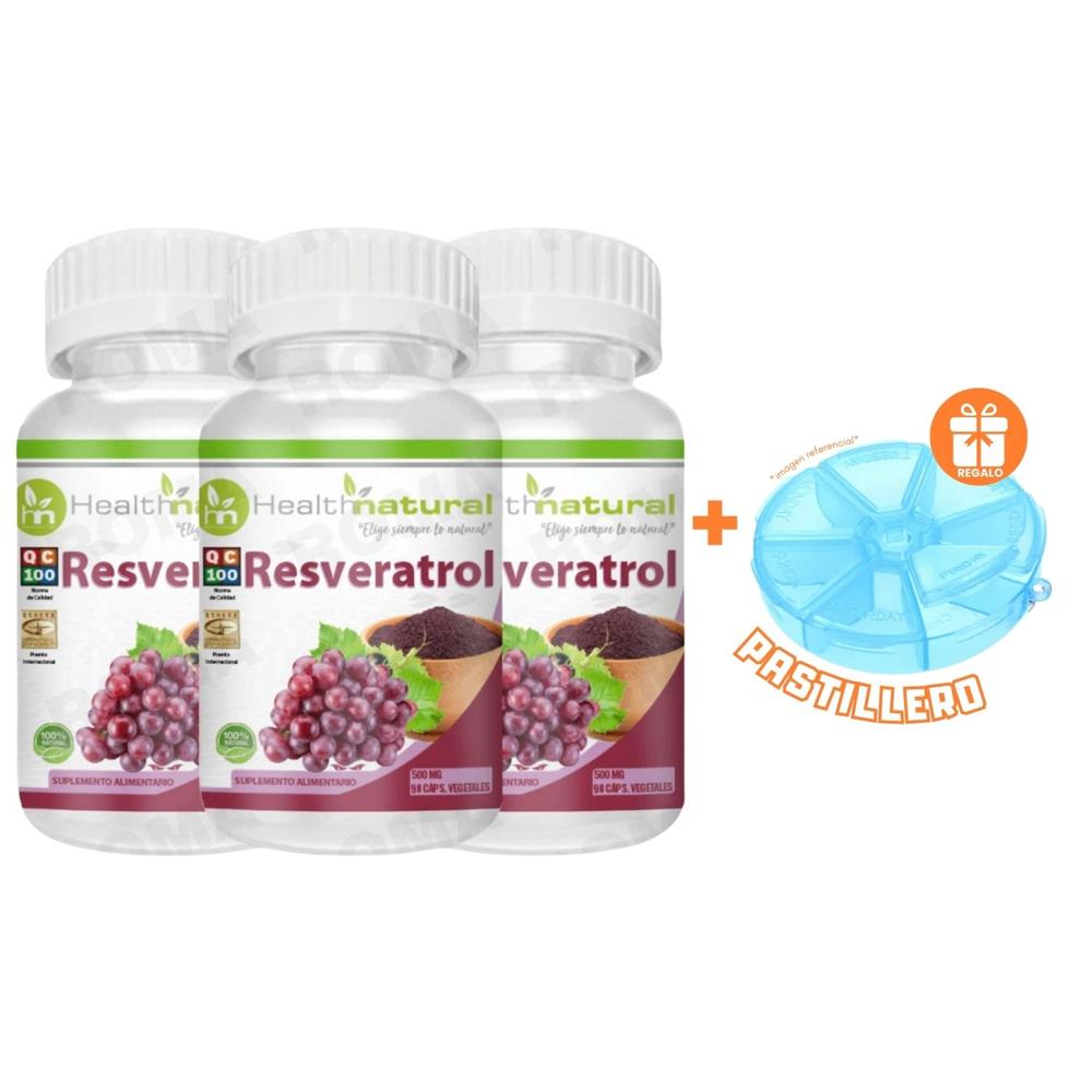 PACK 3 RESVERATROL HEALTHNATURAL 1500MG + REGALO PASTILLERO